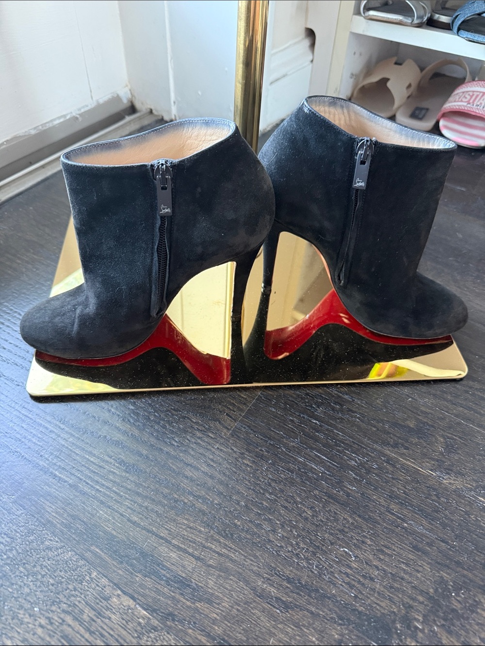 Christian Louboutin Black Suede Ankle Booties with Red Sole